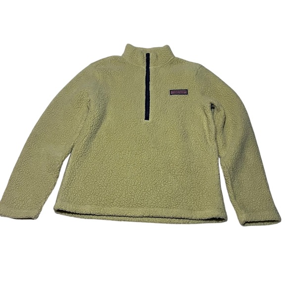 Vineyard Vines Sweaters - Vineyard Vines Half Zip Sherpa Cream Whale Logo‎ Small